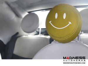 FIAT 500 Headrest Cover Set - Black Italy - Front - Yellow - White Happy Face Design